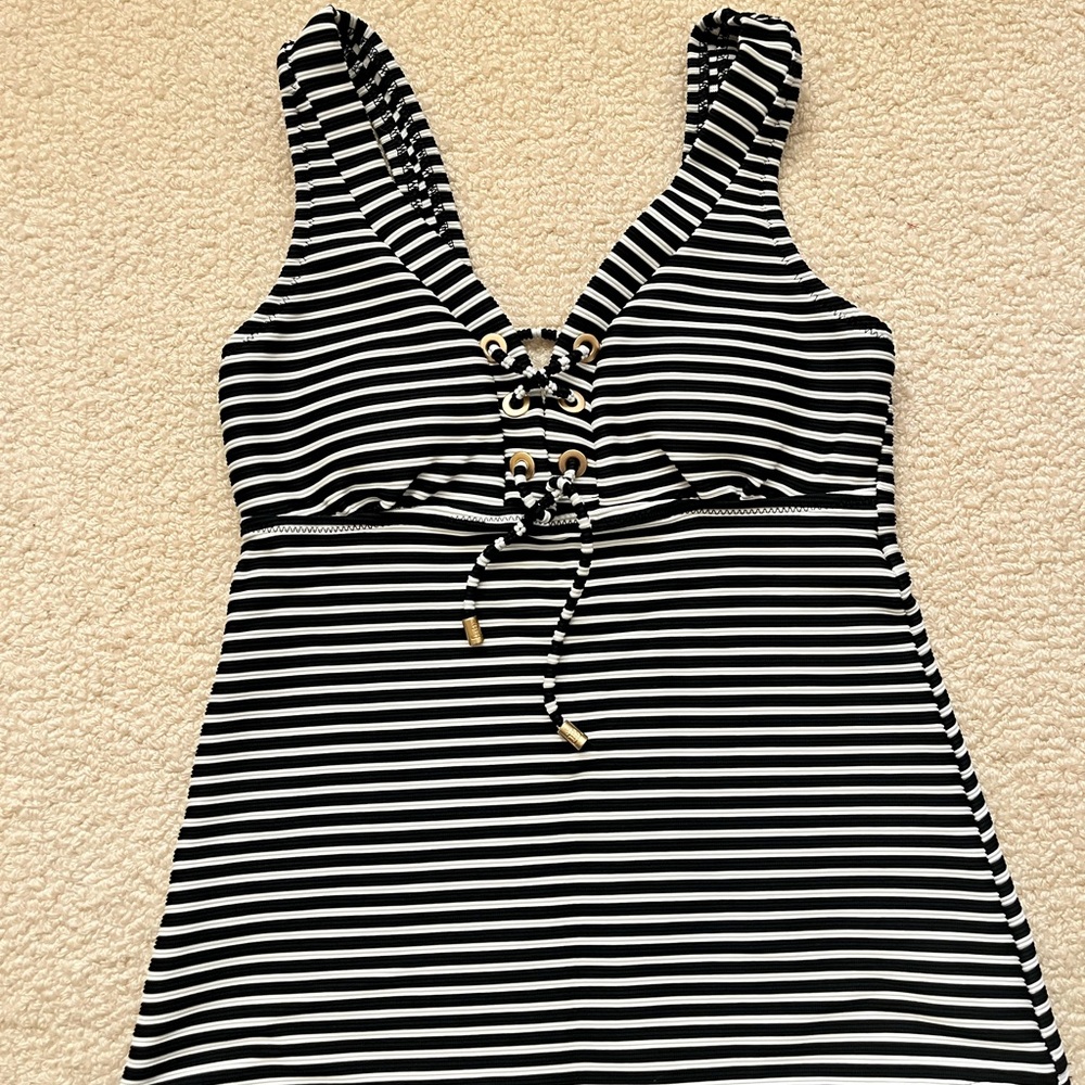 Lands' End Black and White Tankini Swim Top